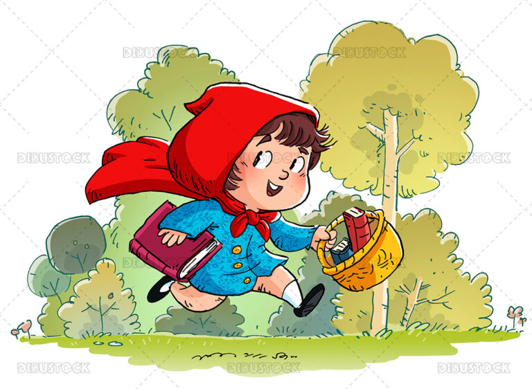 ilustracion de caperucita roja en el bosque