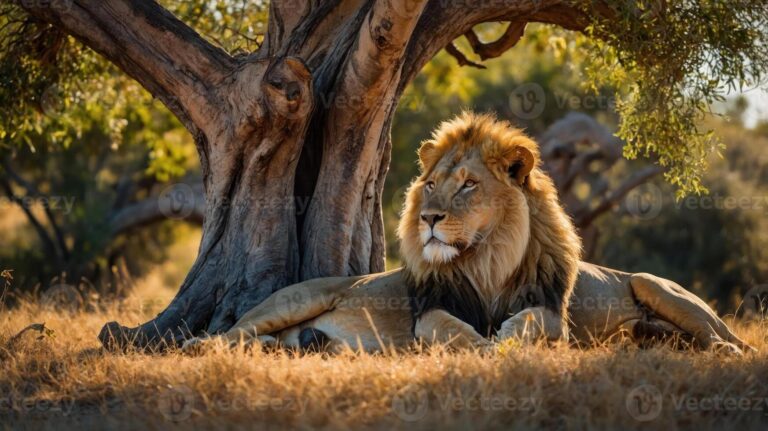 leon majestuoso en un paisaje sereno