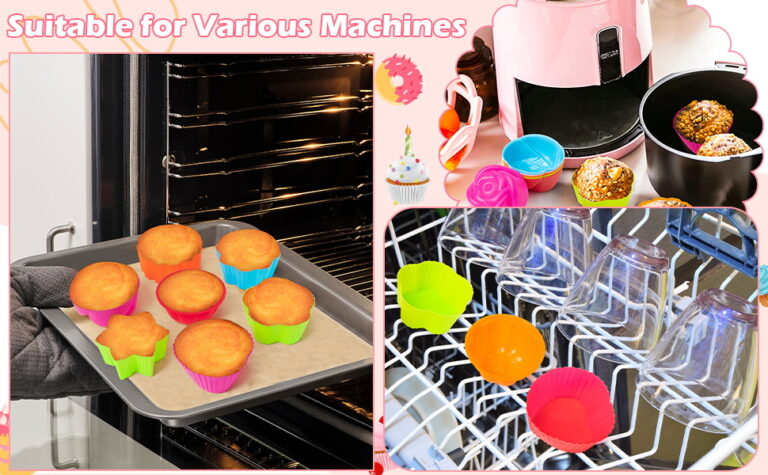 moldes de silicona coloridos en un horno