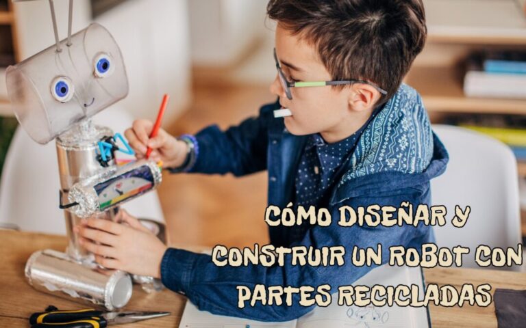ninos construyendo un robot con materiales reciclados