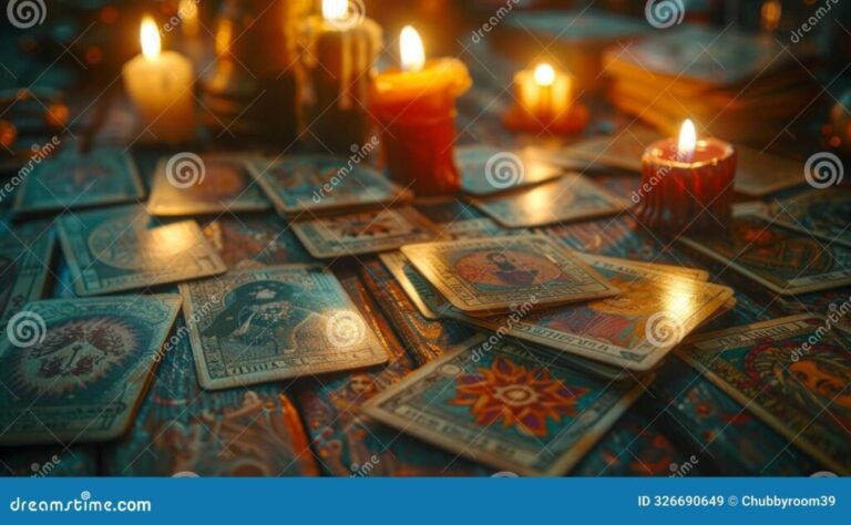 tarot y cartas sobre una mesa iluminada