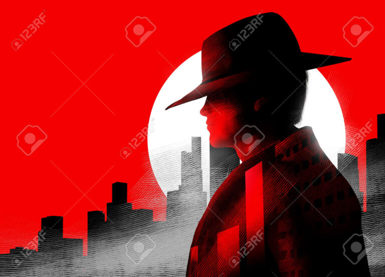 un detective observando un paisaje urbano